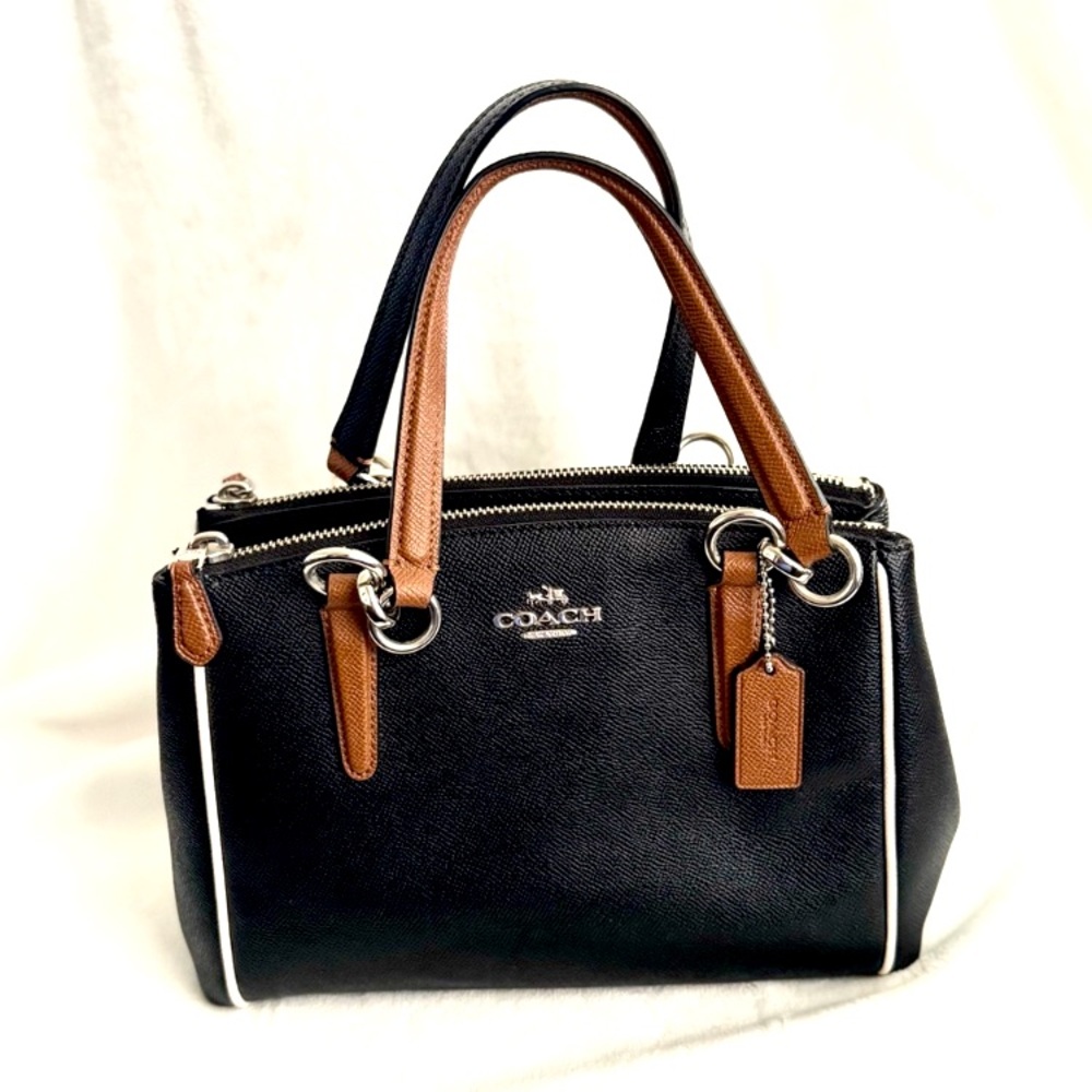 Coach Mini Christie Carryall with Contrast Trim F57487 Silver Black Brown